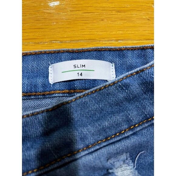 Ring Of Fire Jeans Womens Size 14 Slim Blue Mid Rise Distressed Whiskered Denim - Picture 4 of 9